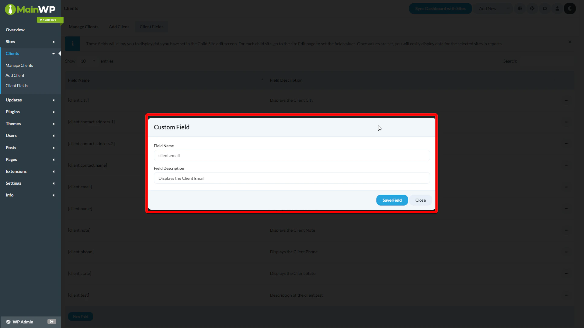 Edit Field form with Field Name and Description fields