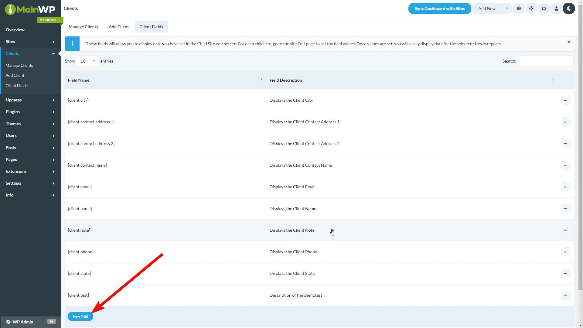 Click the New Field button