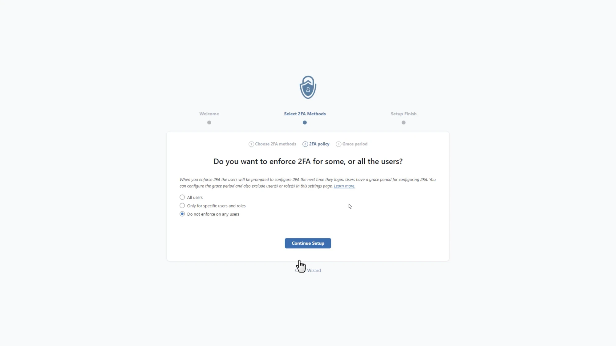 2FA Settings - user selection
