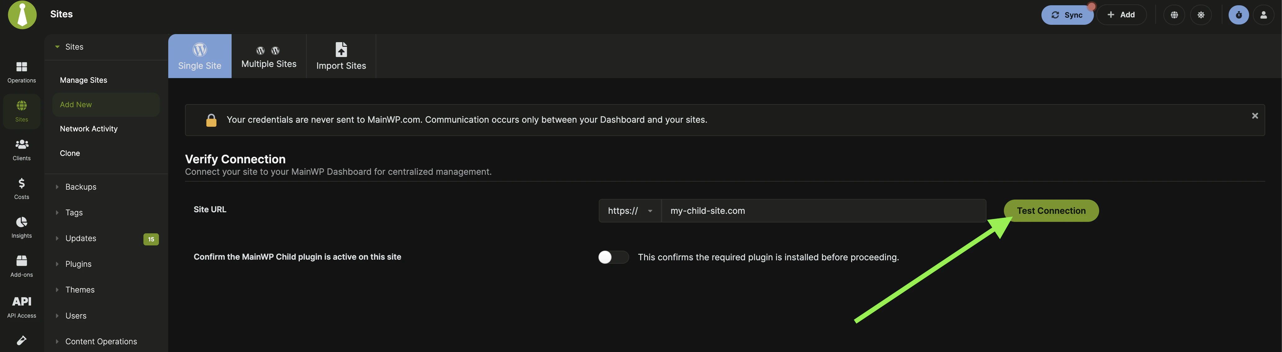 Test Connection button