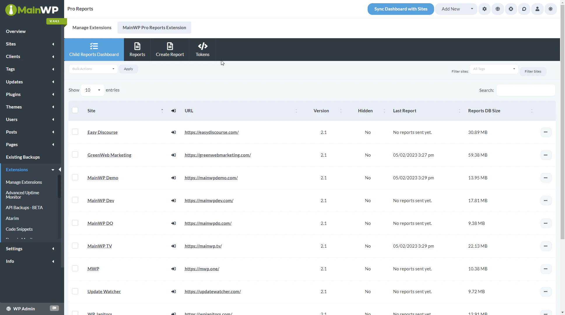 MainWP Child Reports Overview