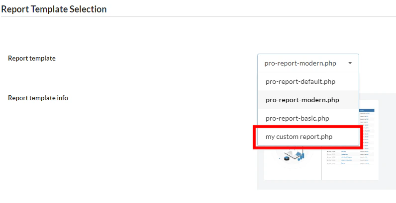 Report template selection