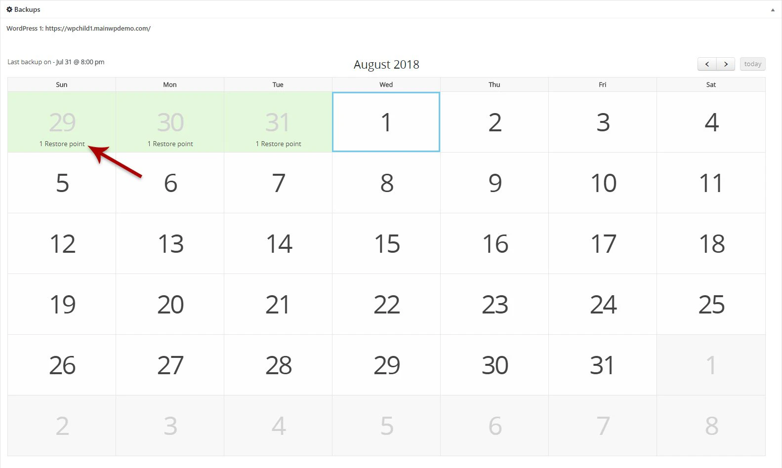 Screenshot showing available restore points in Time Capsule backups