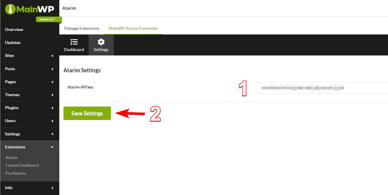 Connect MainWP to Atarim settings