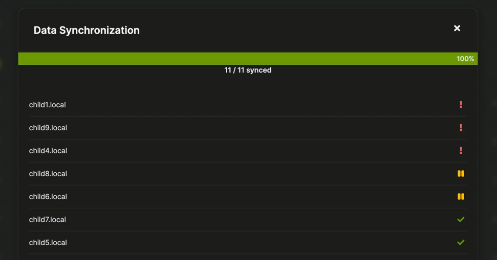 Status icons showing red, yellow, and green indicators during bulk actions