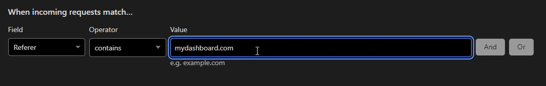 Cloudflare firewall rule using Referrer field with Contains operator