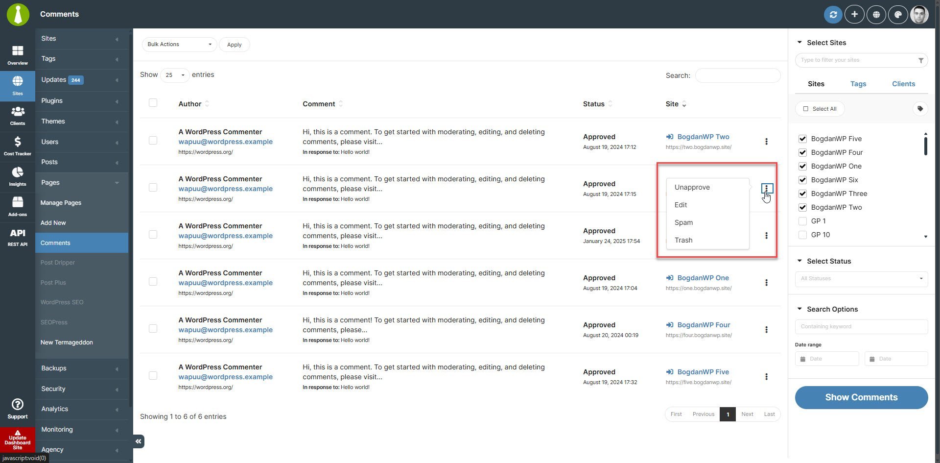 MainWP Comments Add-on 2025