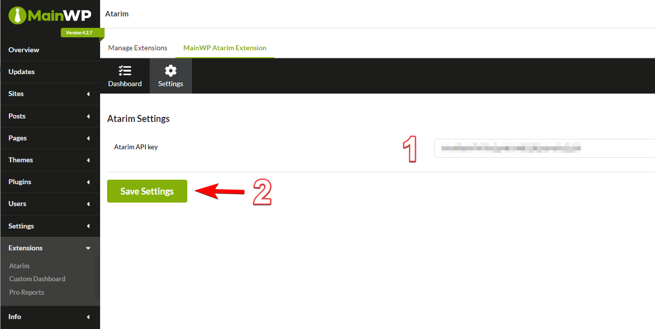 Connect MainWP to Atarim settings