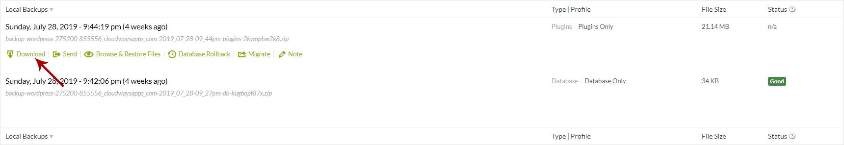 Click the Download action