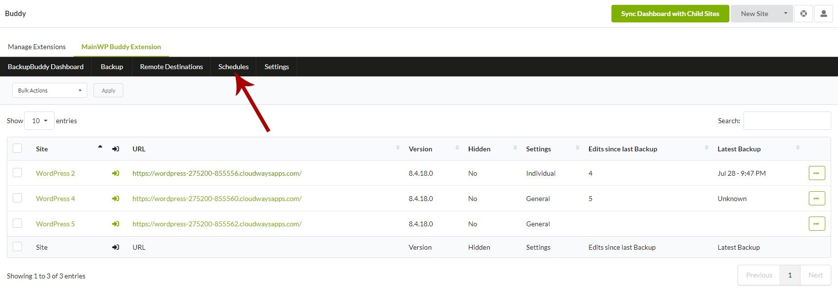 Click the Schedules button