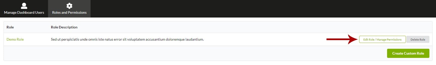 Manage role permissions button