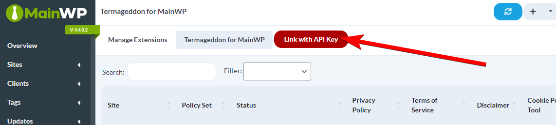 Link with API Key button and API key input field