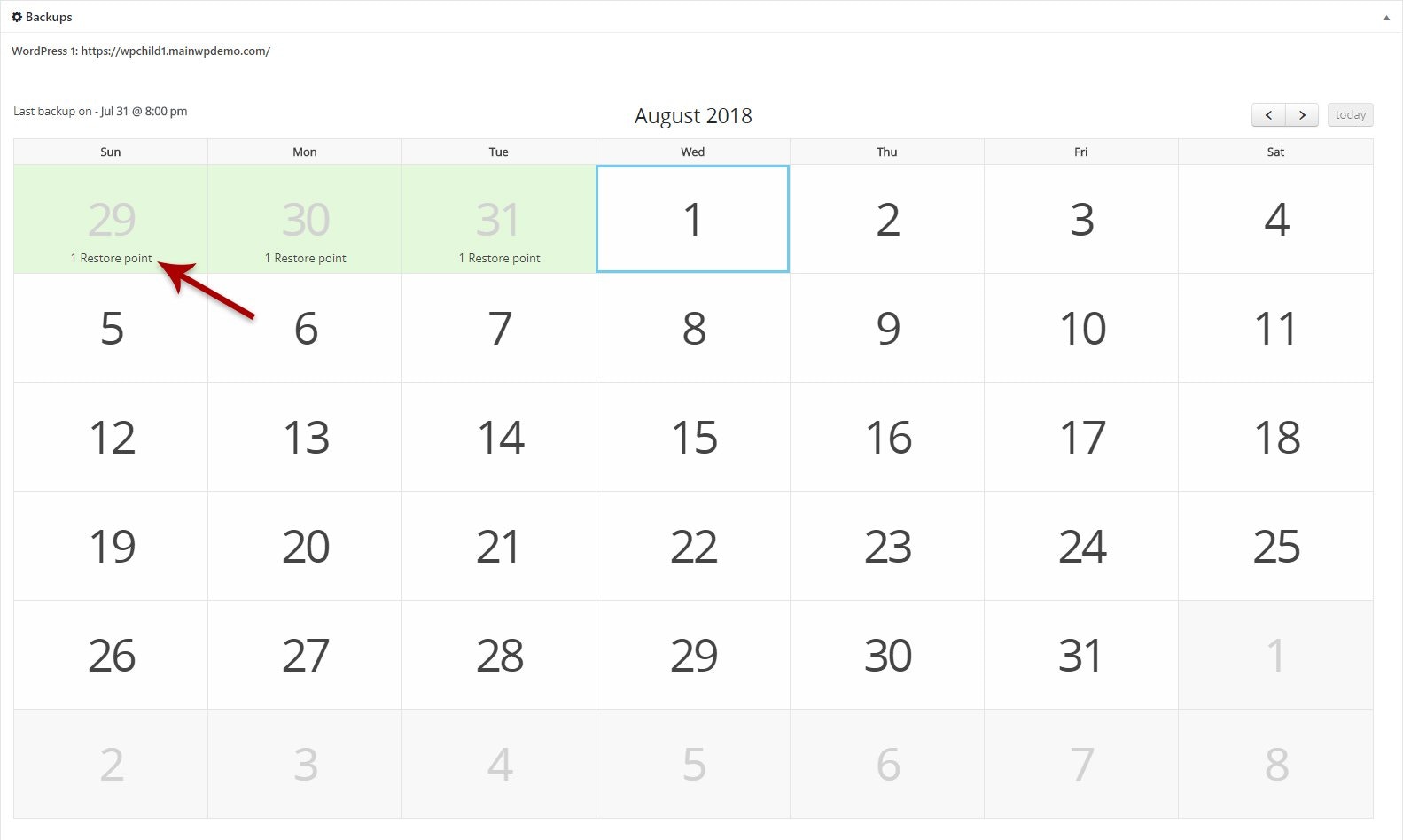 Screenshot showing available restore points in Time Capsule backups