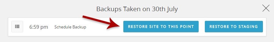 Screenshot of restore preferences with Restore The Site to This Point button