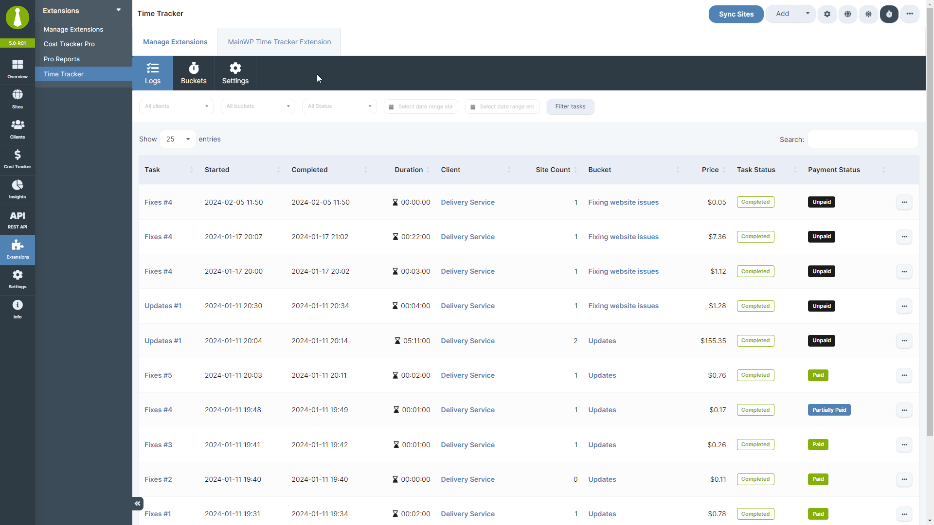 Time Tracker create bucket