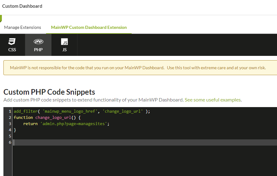 Custom Dashboard extension PHP tab with logo URL code