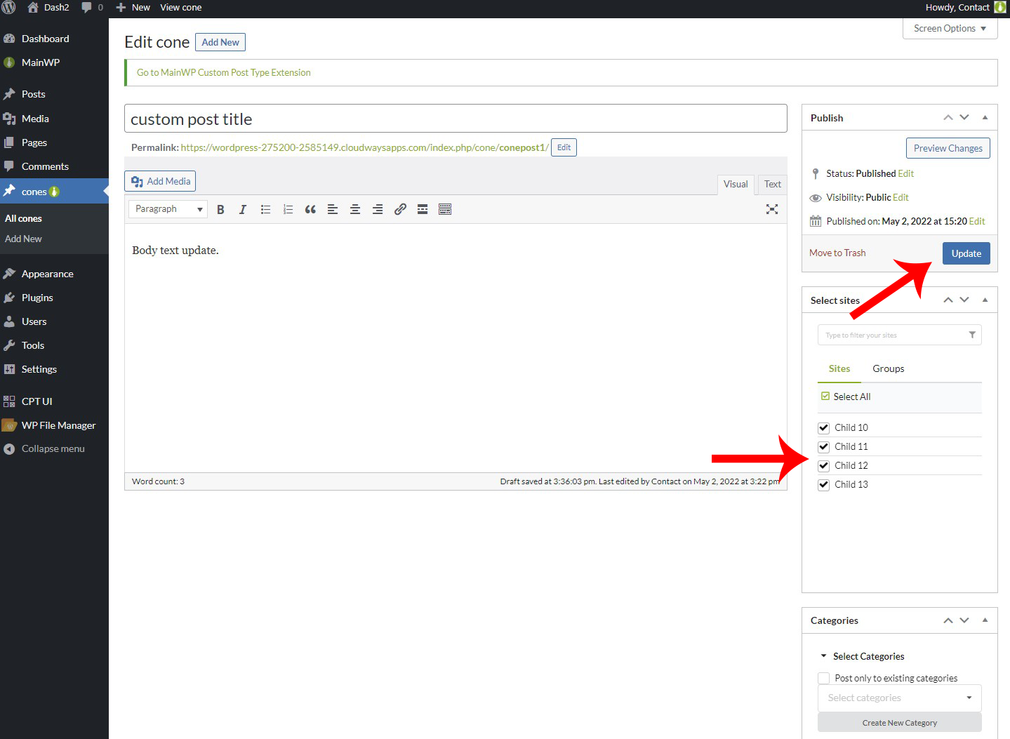 Select Sites metabox for bulk editing custom post types