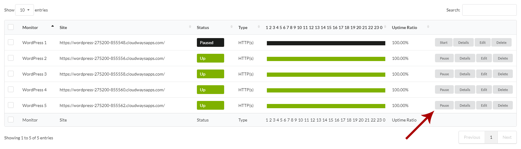 Pause monitor button