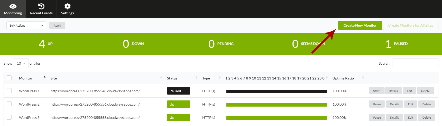 Click the Create New Monitor button