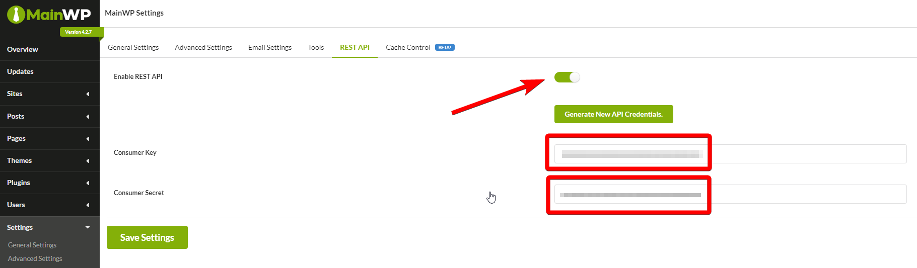 Enable REST API in MainWP