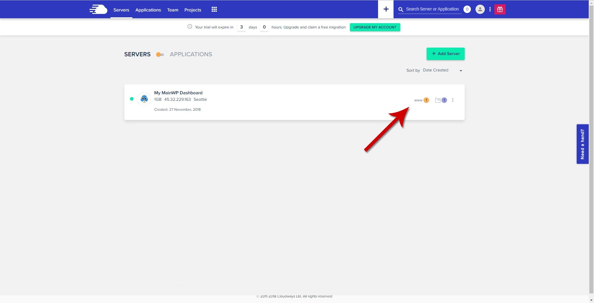 Cloudways - Applications menu