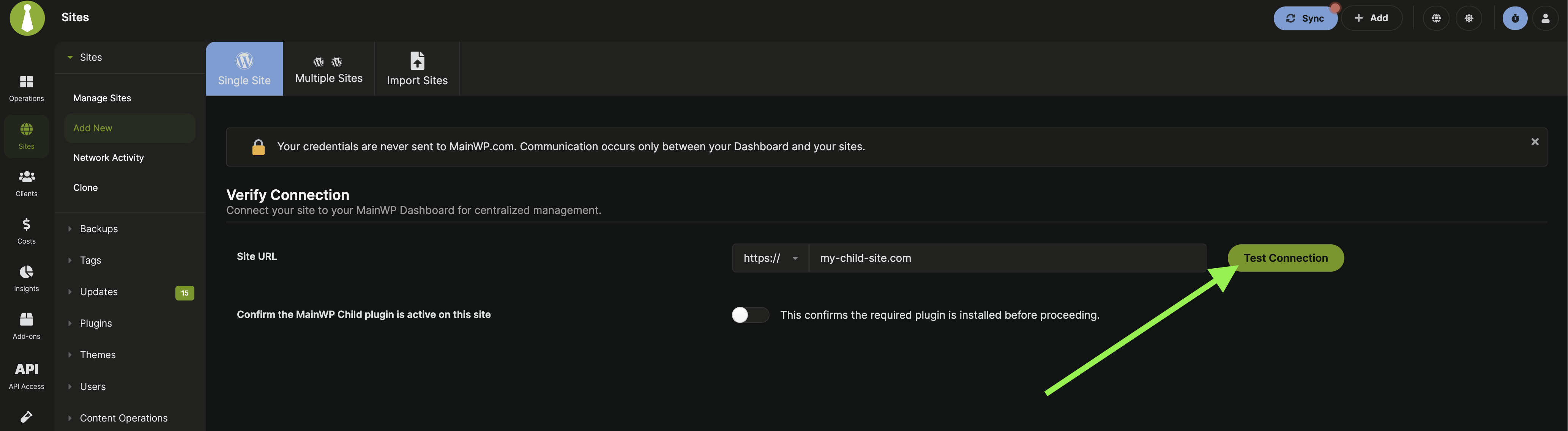 Test Connection button