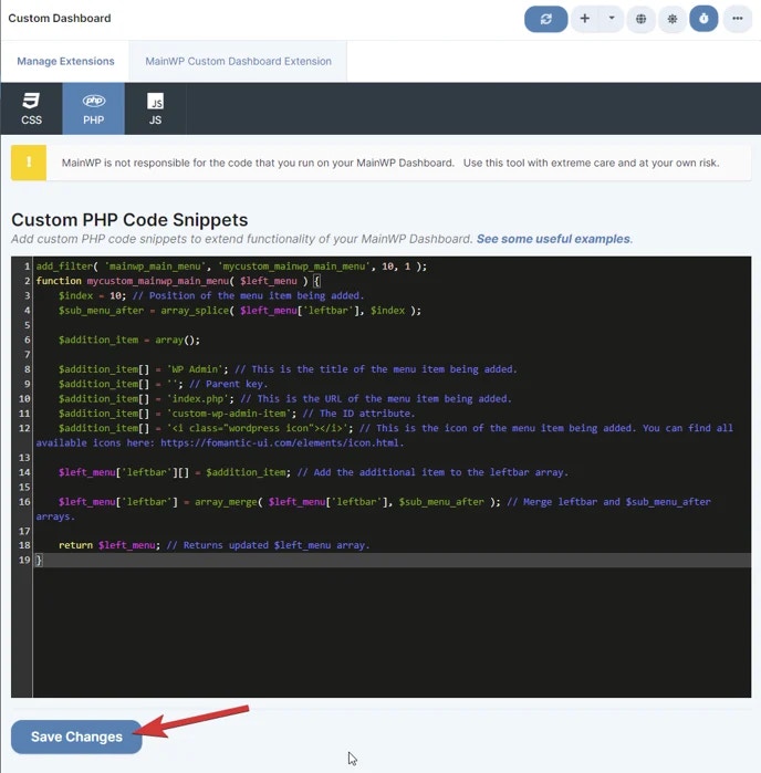 Custom Dashboard - PHP Code Snippet