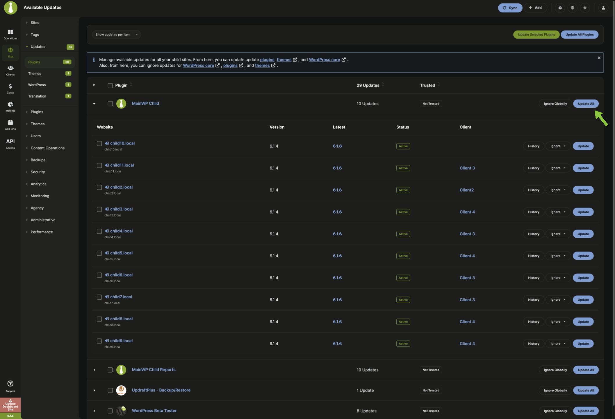 Expand a plugin to review sites and update it across all sites