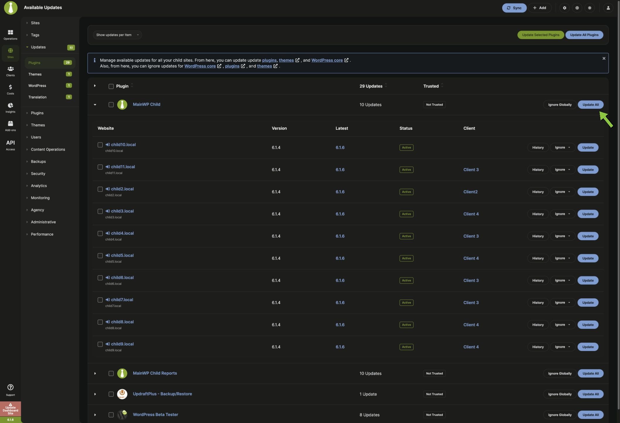 Expand a plugin to review sites and update it across all sites