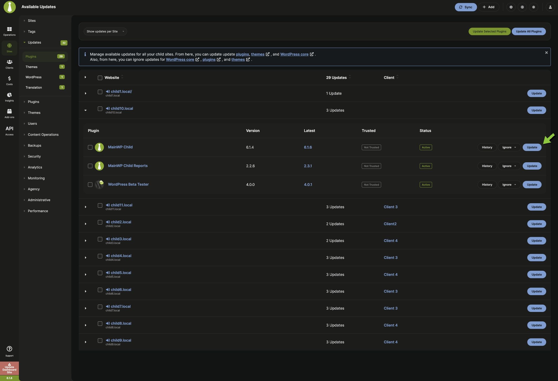 Expand a site and update an individual plugin