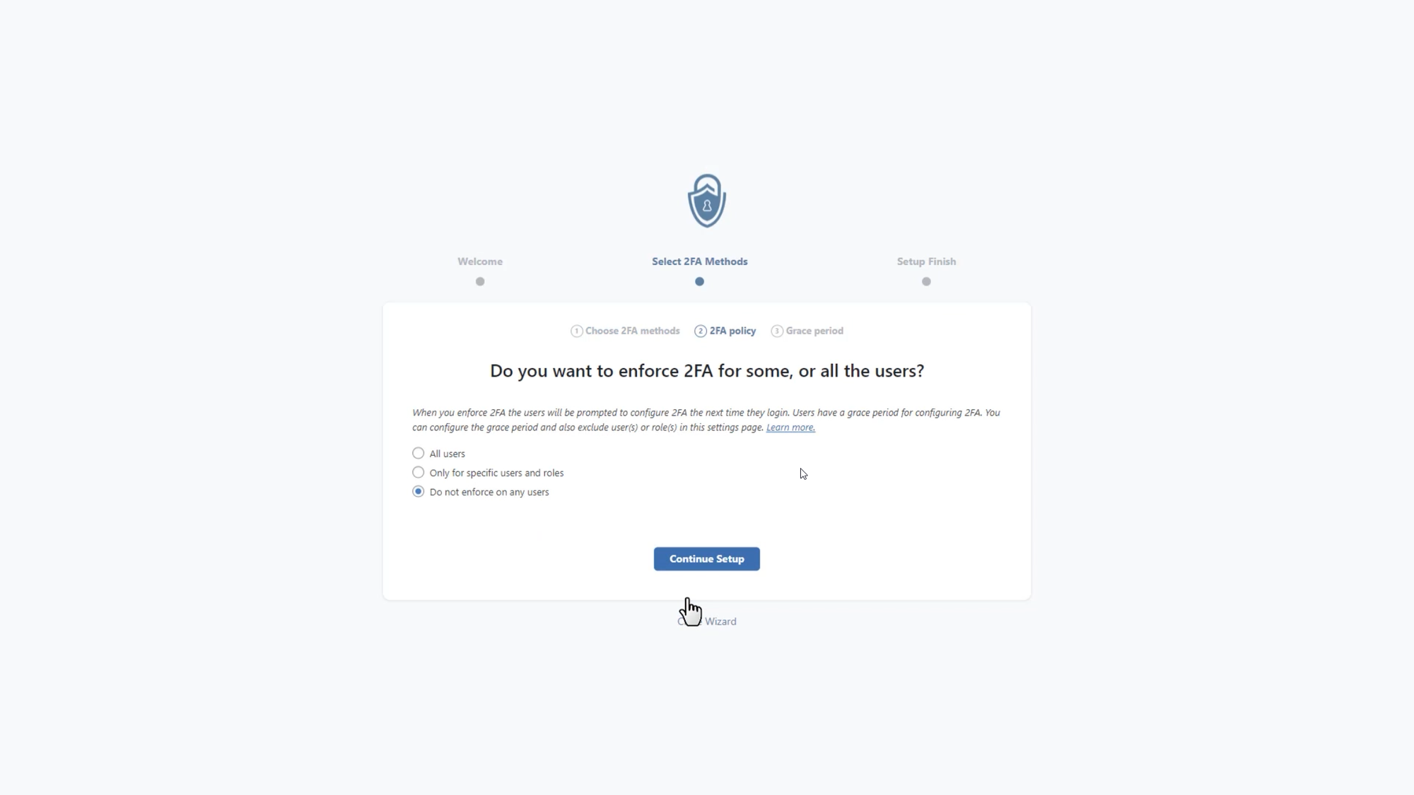 2FA Settings - user selection