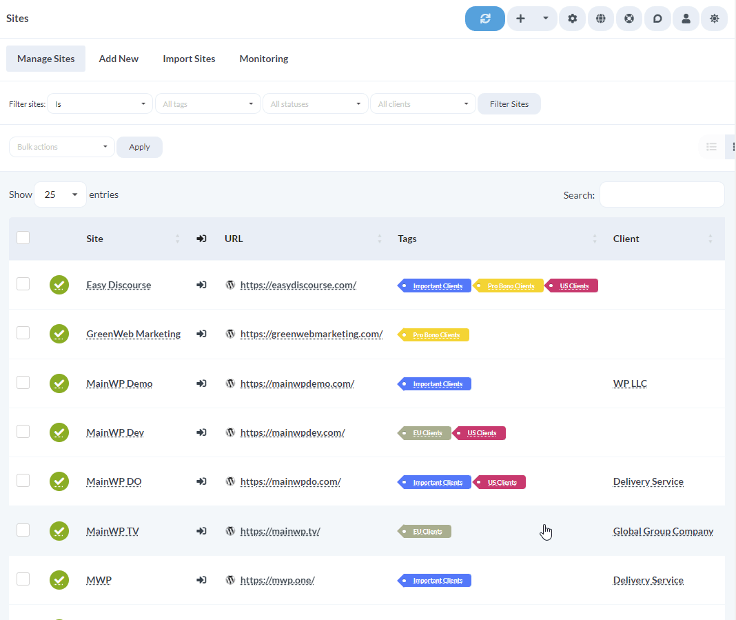 Animation showing per-site signature and connection settings in Child Site Edit page