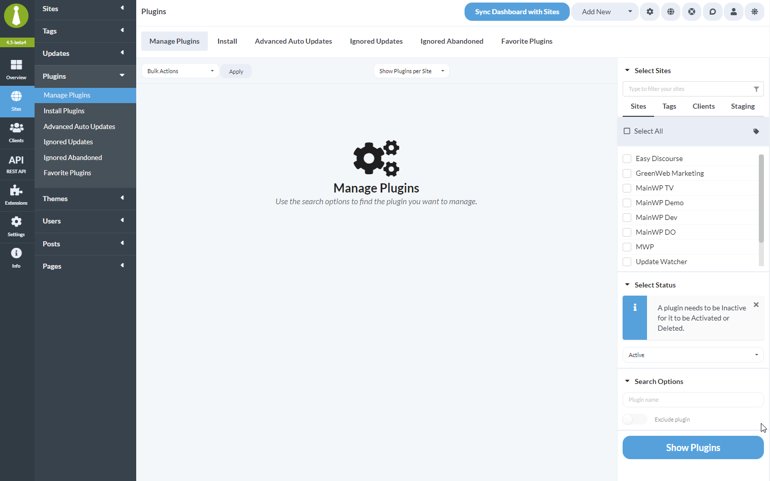 Animation showing Not installed status filter on Manage Plugins page