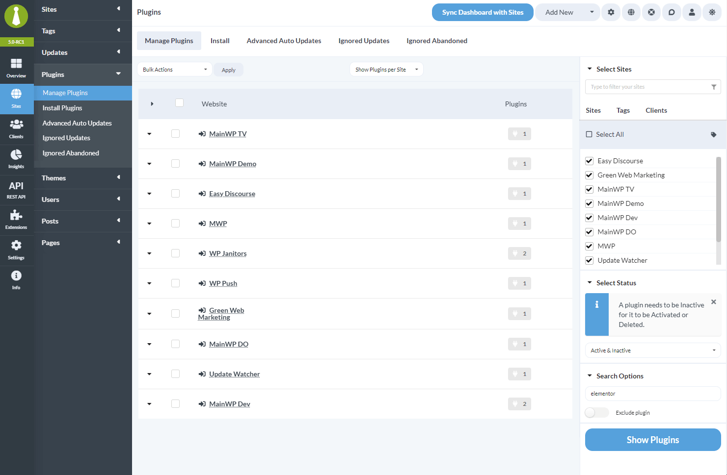 Animation showing site selection and Install to Selected Sites button