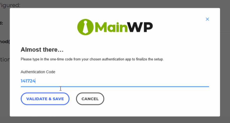 Enter the code and click Validate & Save