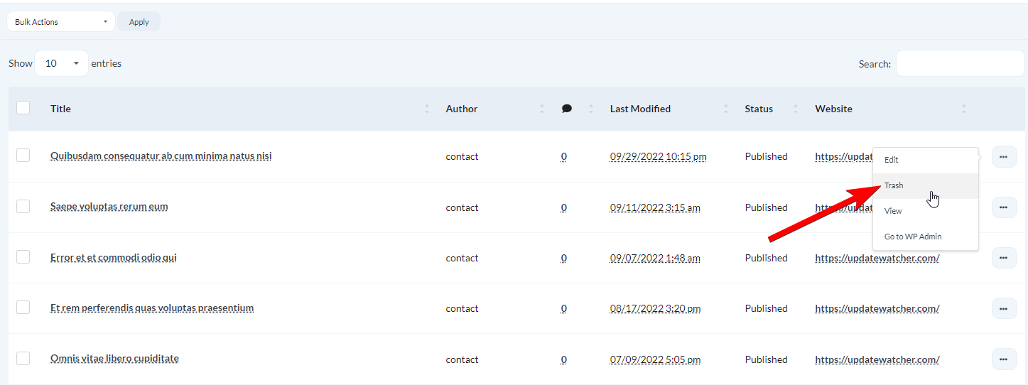 Once the list of found pages appears