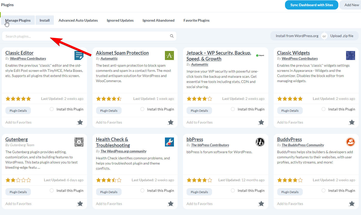 Plugin search field on Install Plugins page