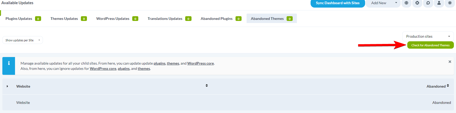 Abandoned Themes tab with Check for Abandoned Themes button