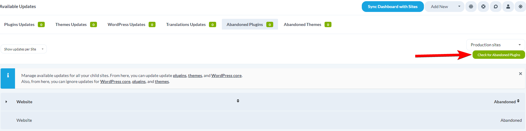 Abandoned Plugins tab with Check for Abandoned Plugins button