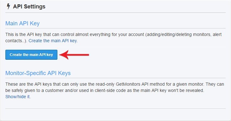 Uptime Robot - Create the Main API Key