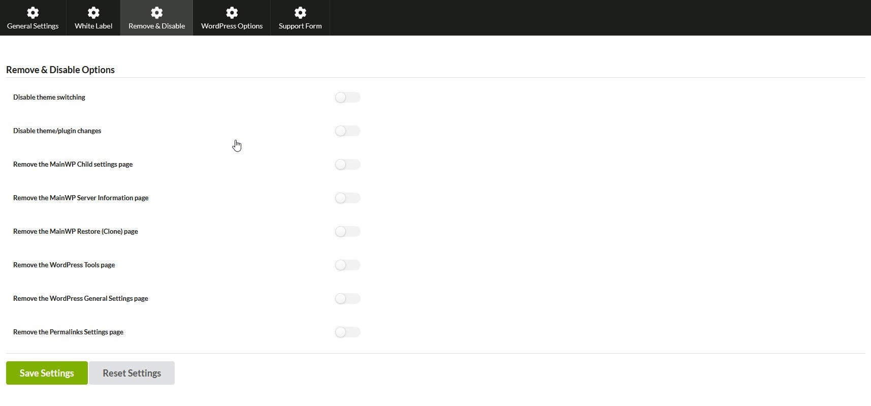 Remove and disable white label options