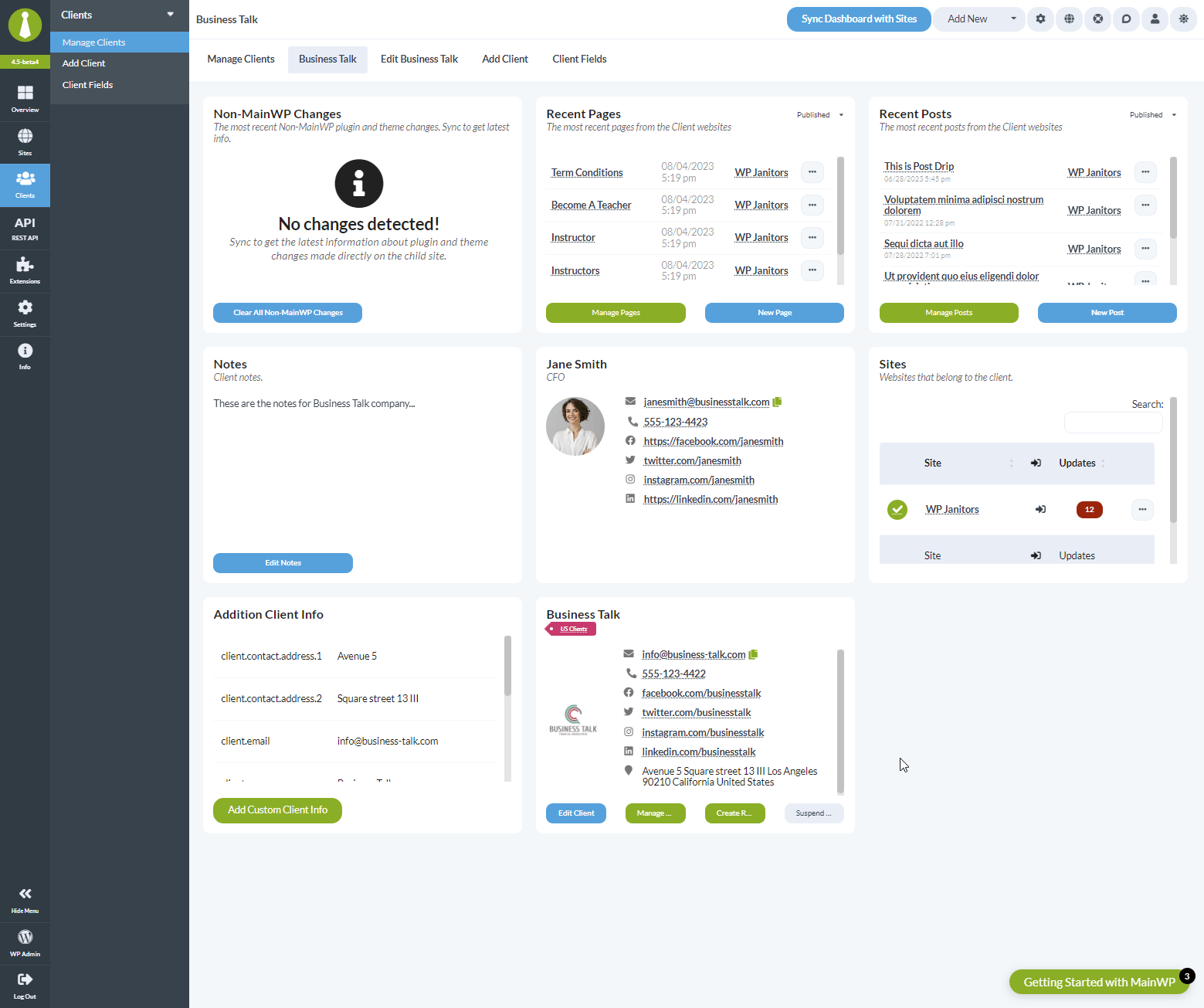 Animation showing how to resize and rearrange widgets on the Client Card page