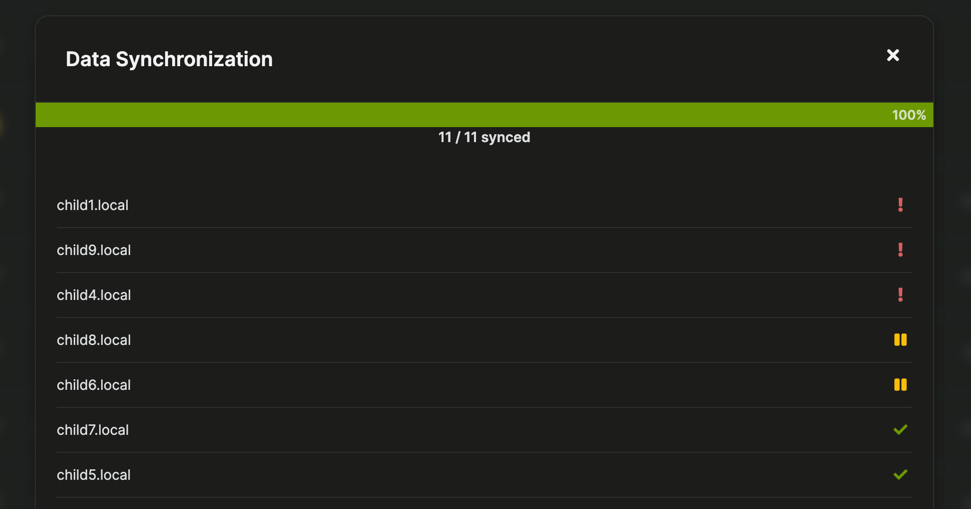 Status icons showing red, yellow, and green indicators during bulk actions