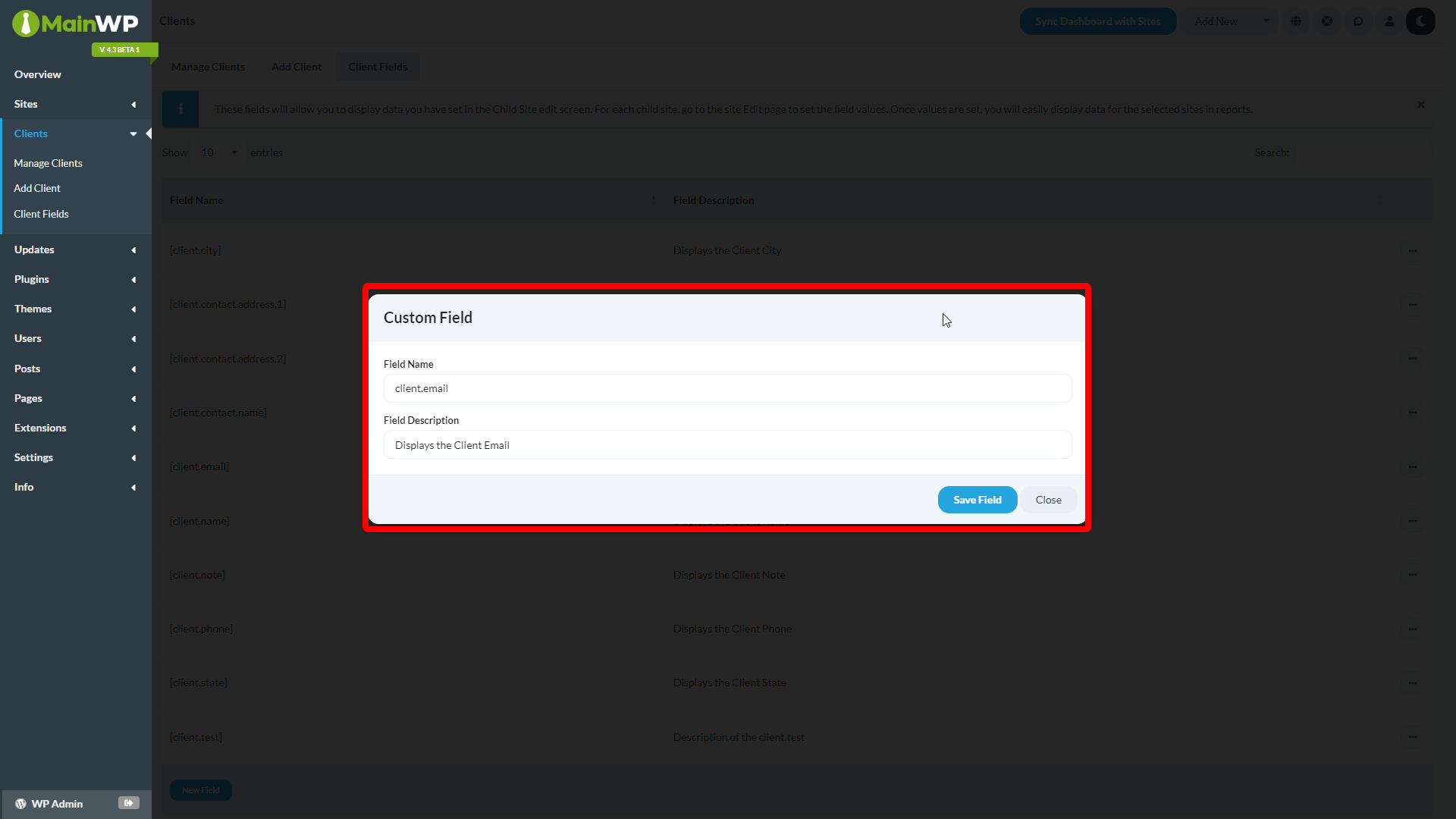 Edit Field form with Field Name and Description fields