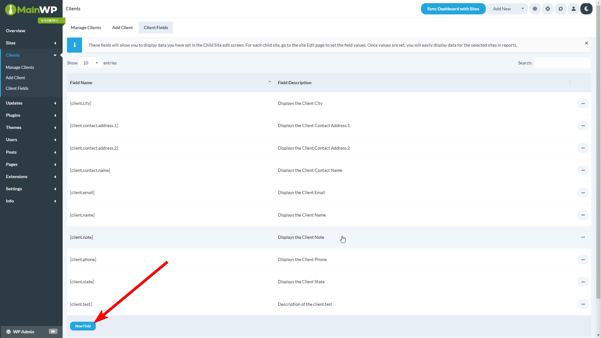 Click the New Field button