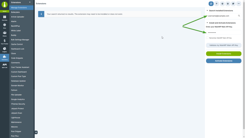 Extensions page appearing empty due to auto-filled search field