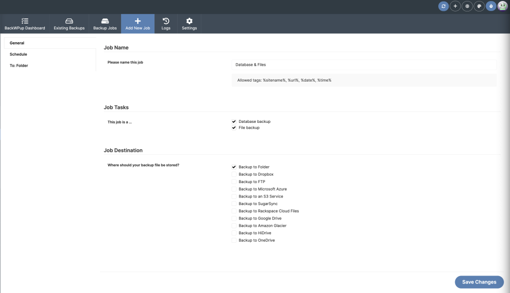 Screenshot of Add New Job page with Job Name and Job Tasks options
