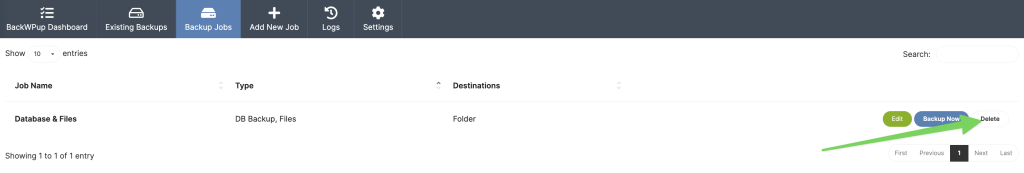 Screenshot showing Delete action in job list