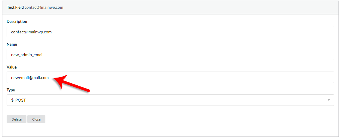 Key field email value