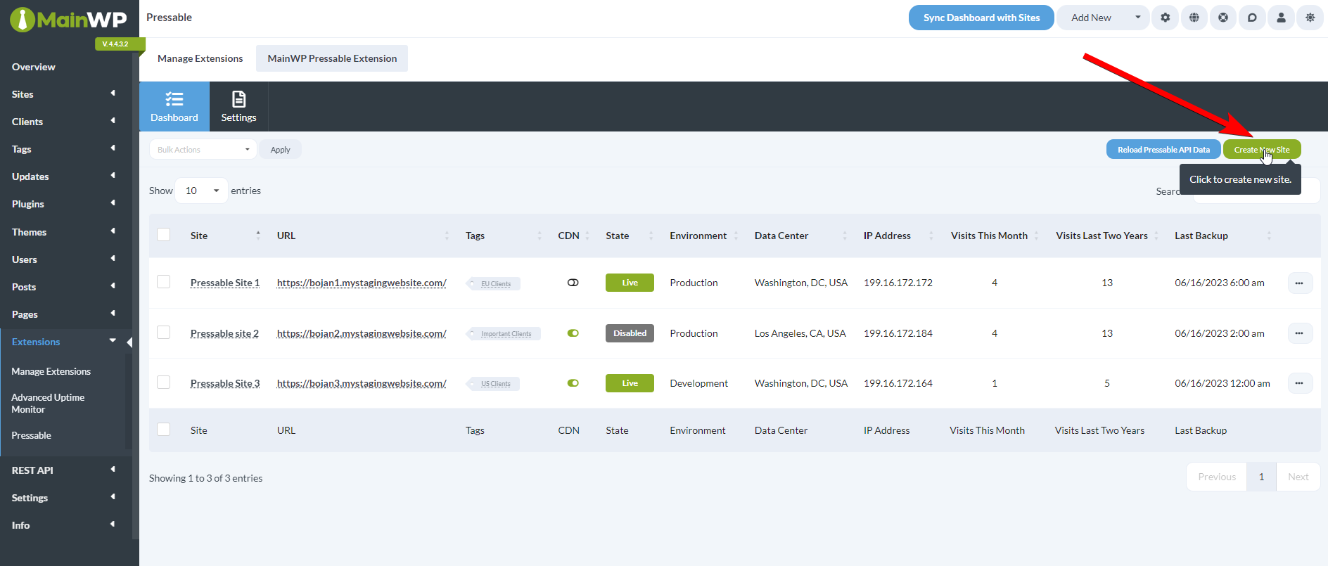 Click the Create New Site button